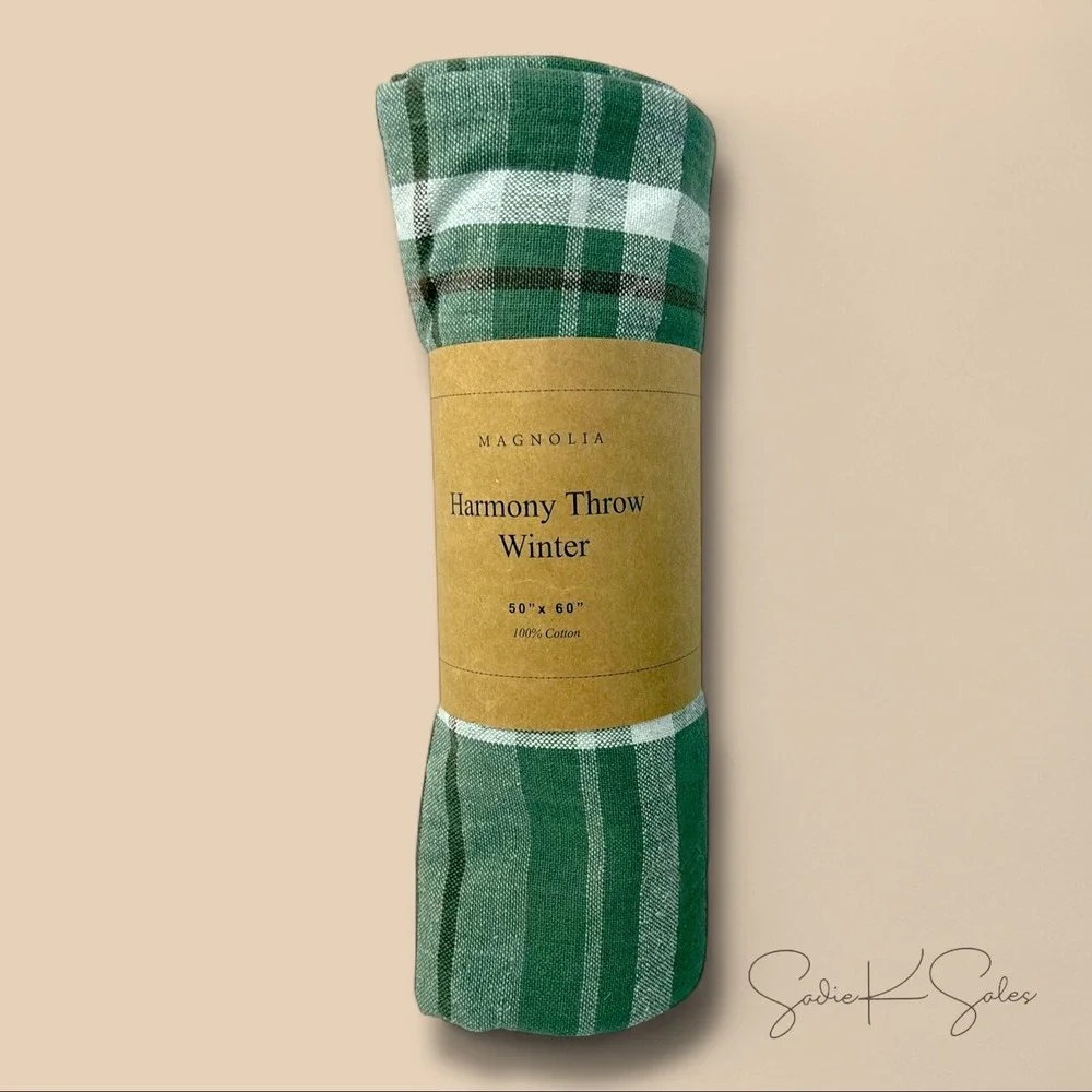 Magnolia‎ Harmony Throw Winter Green Plaid 50x60 Cotton Fringed Christmas 2024